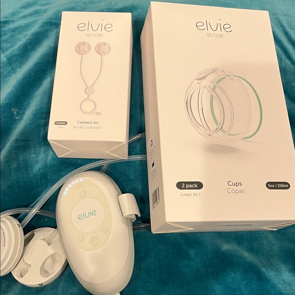 Elvie Stride portable breast pump, 2 new in box parts, connect kit +pair of cups